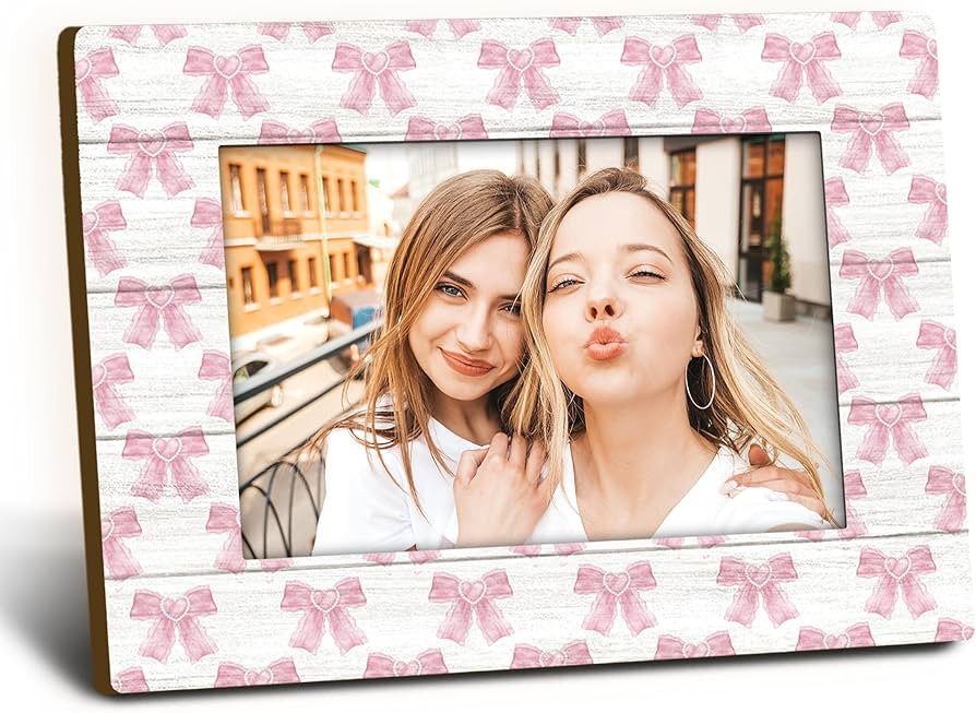 Pink Bow Decor Picture Frame 4x6, Besties Wooden Picture Frame, Christmas Birthday Gifts for Wome... | Amazon (US)