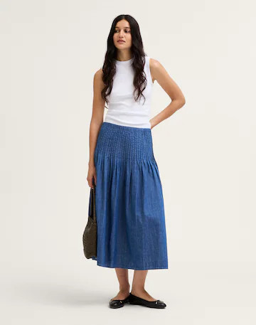 Denim Pintuck Midi Skirt | Madewell