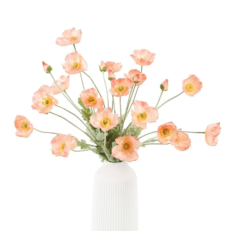 Artificial Poppy Flowers (6 Stems, Coral Pink), Silk Bouquets for Home Decor, Wedding, Table Cent... | Amazon (US)