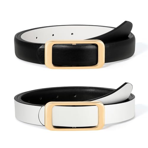 SUOSDEY Women Reversible Leather Belts for Jeans Pants Dresses Ladies Fashion Belts with Gold Buckle | Amazon (US)