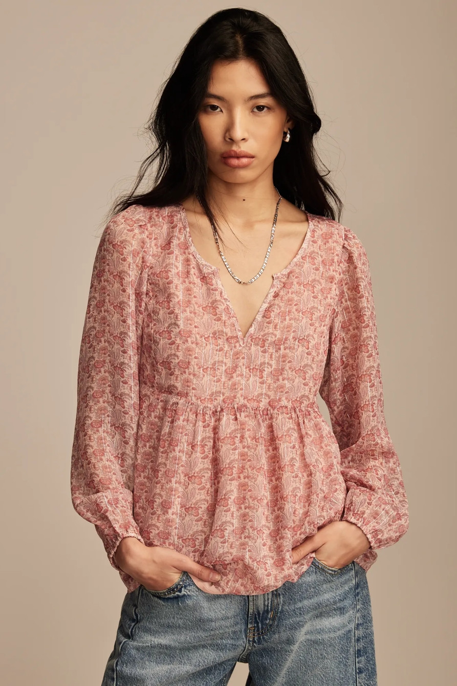 OPEN NECK PRINTED PEASANT TOP | Lucky Brand