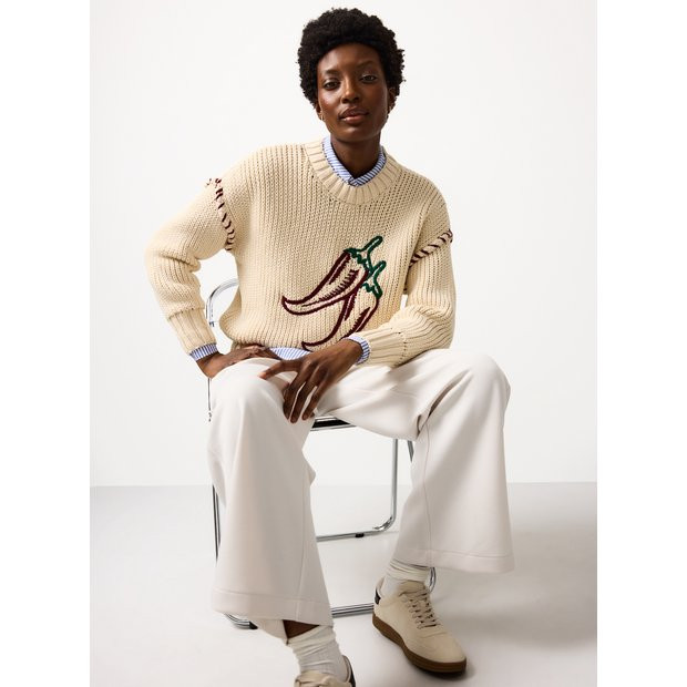 Cream Chilli Embroidered Jumper XL | Tu Clothing