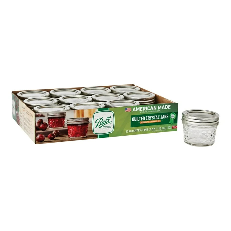 Ball Regular Mouth 4oz Quilted Pint Mason Jars, 12 Count | Walmart (US)
