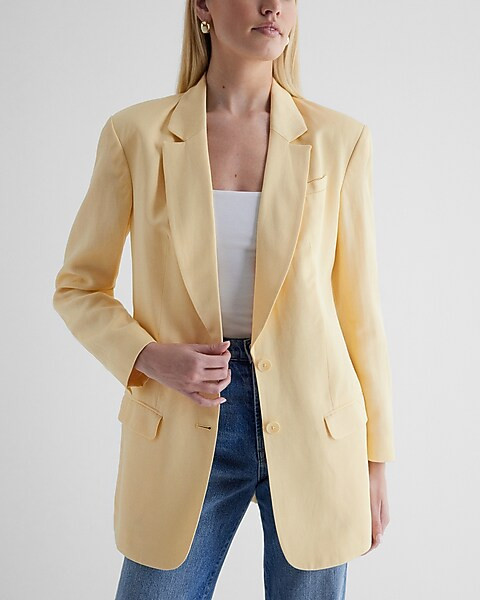 Linen-Blend Oversized Boyfriend Blazer | Express