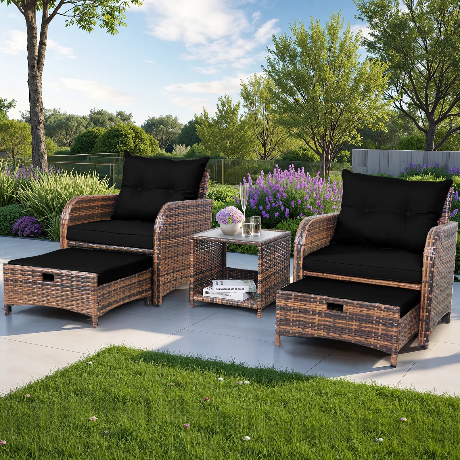 Latitude Run\u00ae Arusha Antilles 2-Person Outdoor All-Weather Wicker Conversation Set with Otto... | Wayfair North America