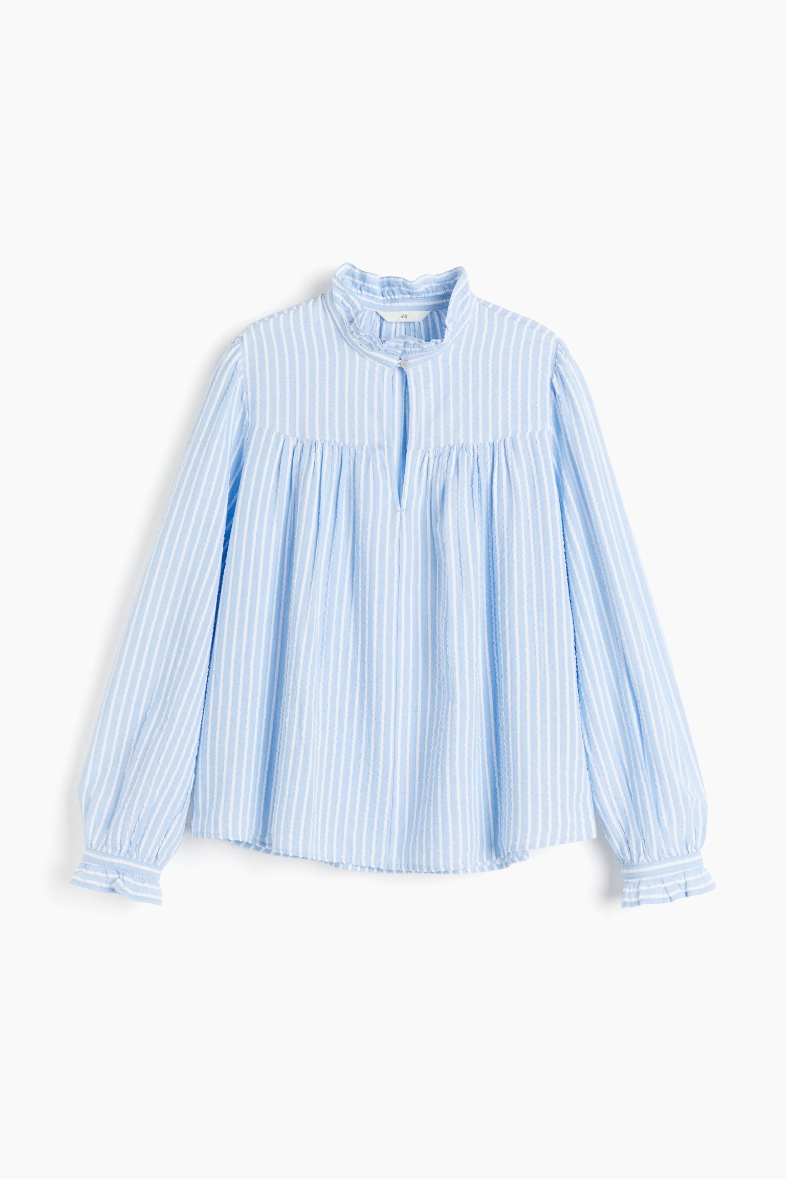 Seersucker popover blouse - Light blue/Striped - Ladies | H&M GB | H&M (UK, MY, IN, SG, PH, TW, HK)