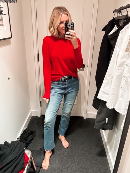 Holiday outfit
Jeans- size down 1
Red sweater- small
Belt
