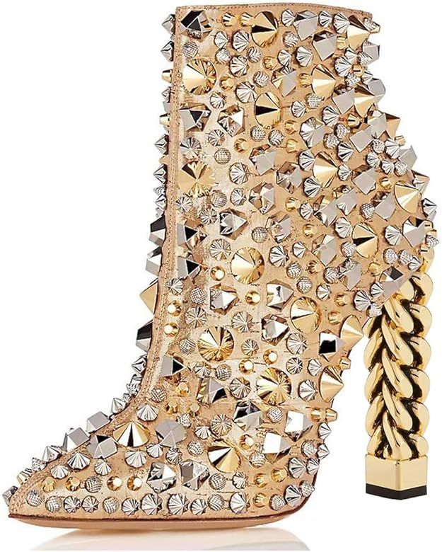 FSJ Women Trendy Pointed Toe Ankle Boot Block Chunky High Heel Bootie Party Prom Shoe Zipper Size... | Amazon (US)