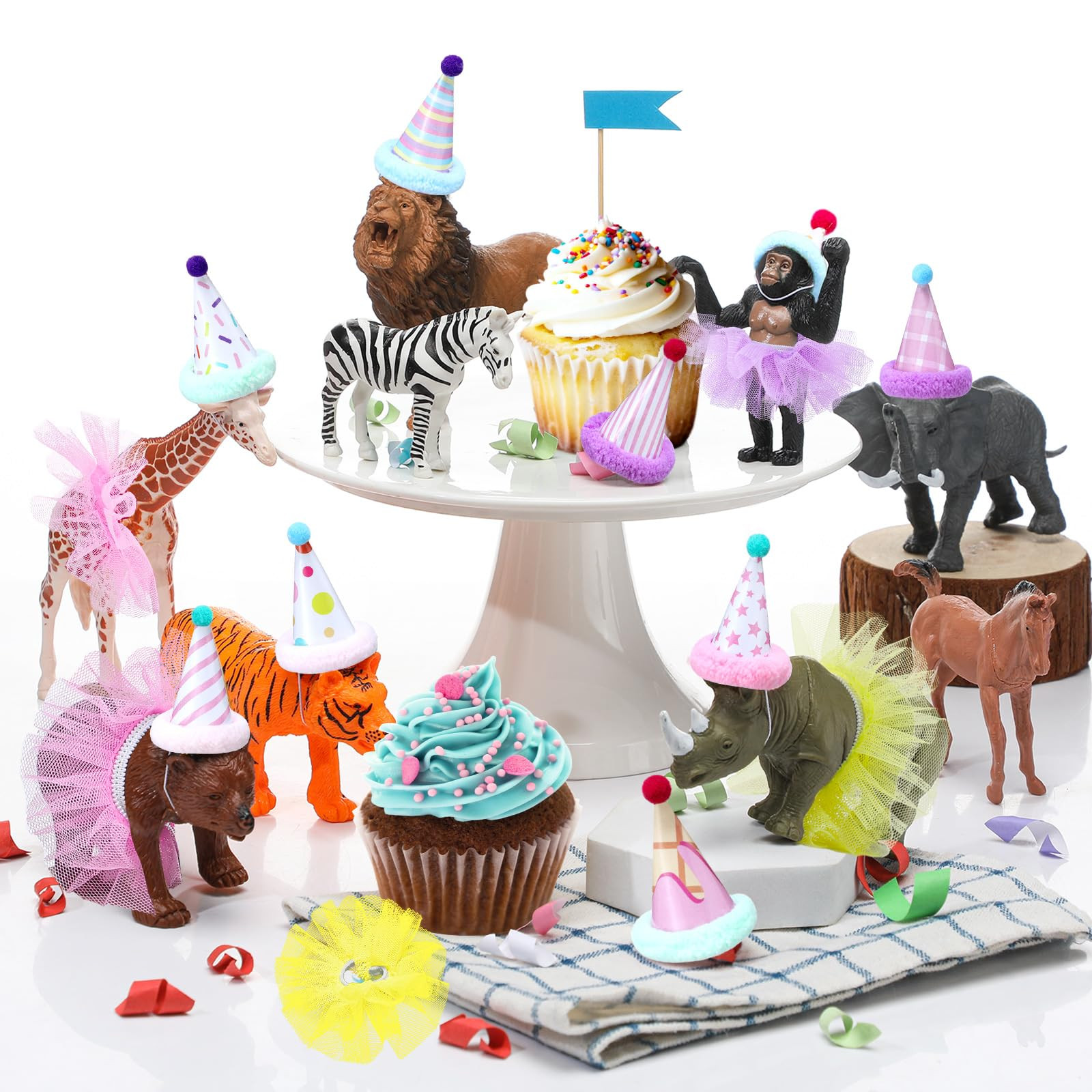 Weysat 27 Pcs Jungle Animal Cake Topper Animals Figures Birthday Party Decorations with Mini Hat ... | Amazon (US)