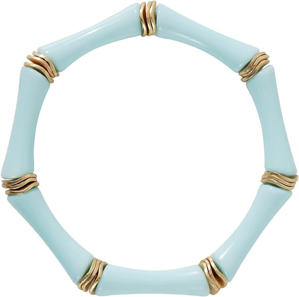 Bamboo Tube Bangle Bracelets for Women Stacking Chunky Colorful Acrylic Beads Stretch Bracelets F... | Amazon (US)