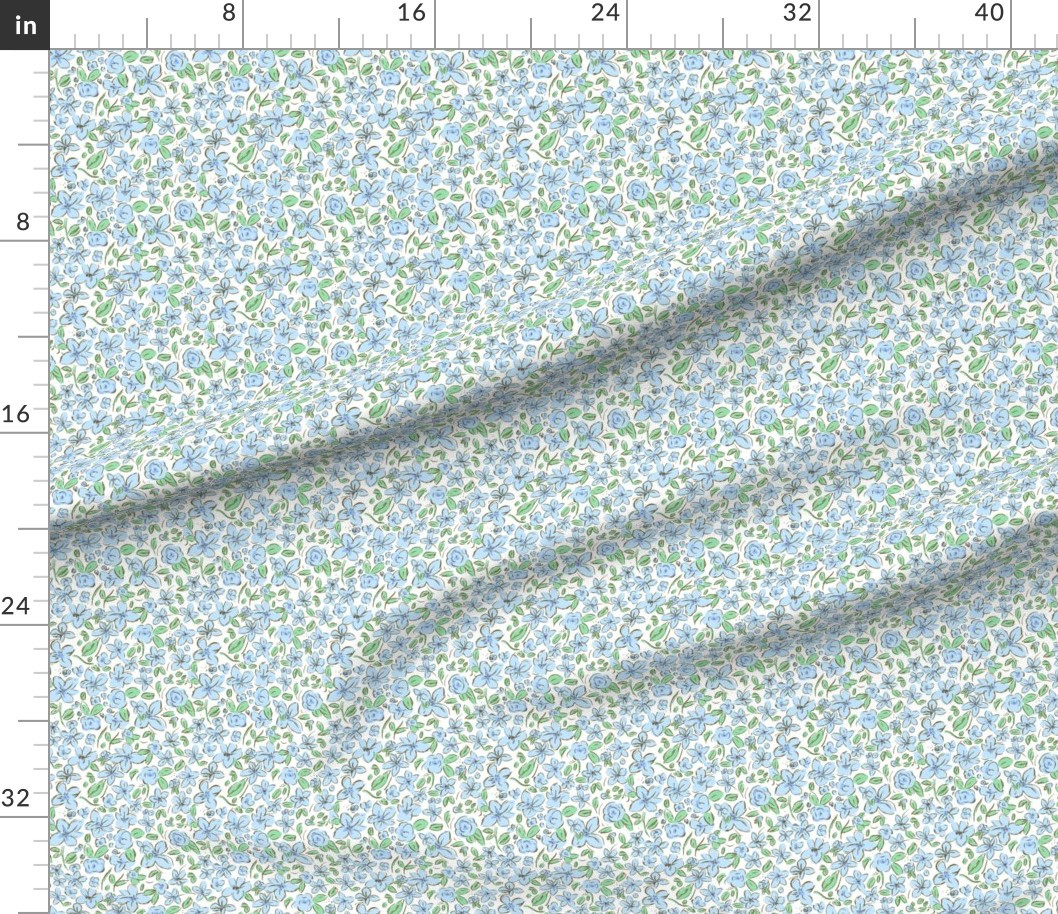 London Garden freehand floral spring blossom flowers blue green white Fabric | Spoonflower | Spoonflower
