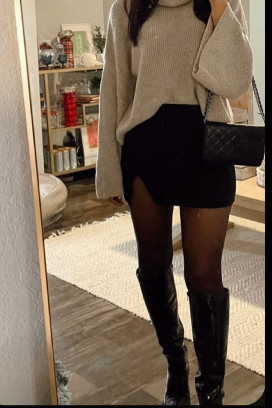 Nightly outfit pic date night outfit black mini skirt leather skirt king skirt sweater black purse bag jewelry gold silver black boots knee high dressy outfit fall outfit winter outfit spring outfit summer outfit cute outfit easy outfit school outfit work outfit workout outfit casual outfit 

#LTKSeasonal #LTKitbag #LTKshoecrush