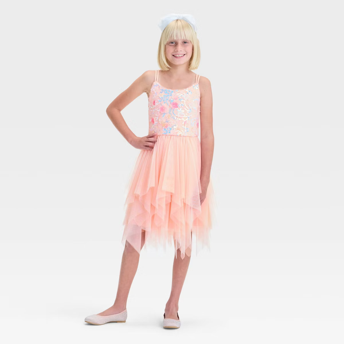 Girls' Sleeveless 'Floral' High-Low Tulle Skirt Dress - Cat & Jack™ Peach Orange | Target
