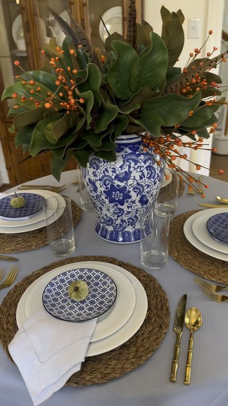 Blue and white tablescape
Traditional table setting
Traditional tablescape 
Grandmillennial table
Blue and white Grandmillennial tablescape
Fall table setting
Fall tablescape


#LTKstyletip #LTKSeasonal #LTKhome