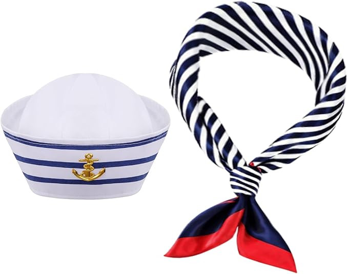 Yacht Captain Hat Sailor Hat and Scarf Set Sailor Hat Boat Cap Navvy Rock Costume for Women Men C... | Amazon (US)