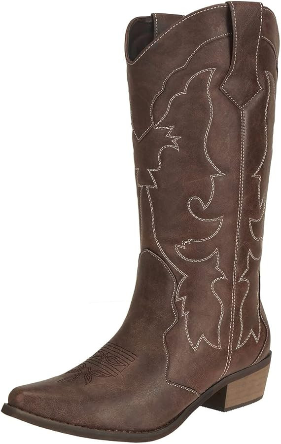 Womens Western Cowgirl Cowboy Boots Mid Calf Snip Toe Fashion Shoes | Amazon (US)