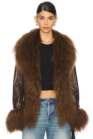 Susanna Chow Dorothy Leather Coat With Fur Trim in Brown from Revolve.com | Revolve Clothing (Global)