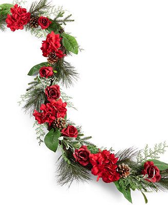 Martha Stewart Collection Holiday Rose & Hydrangea Garland, Created for Macy's & Reviews - Artifi... | Macys (US)