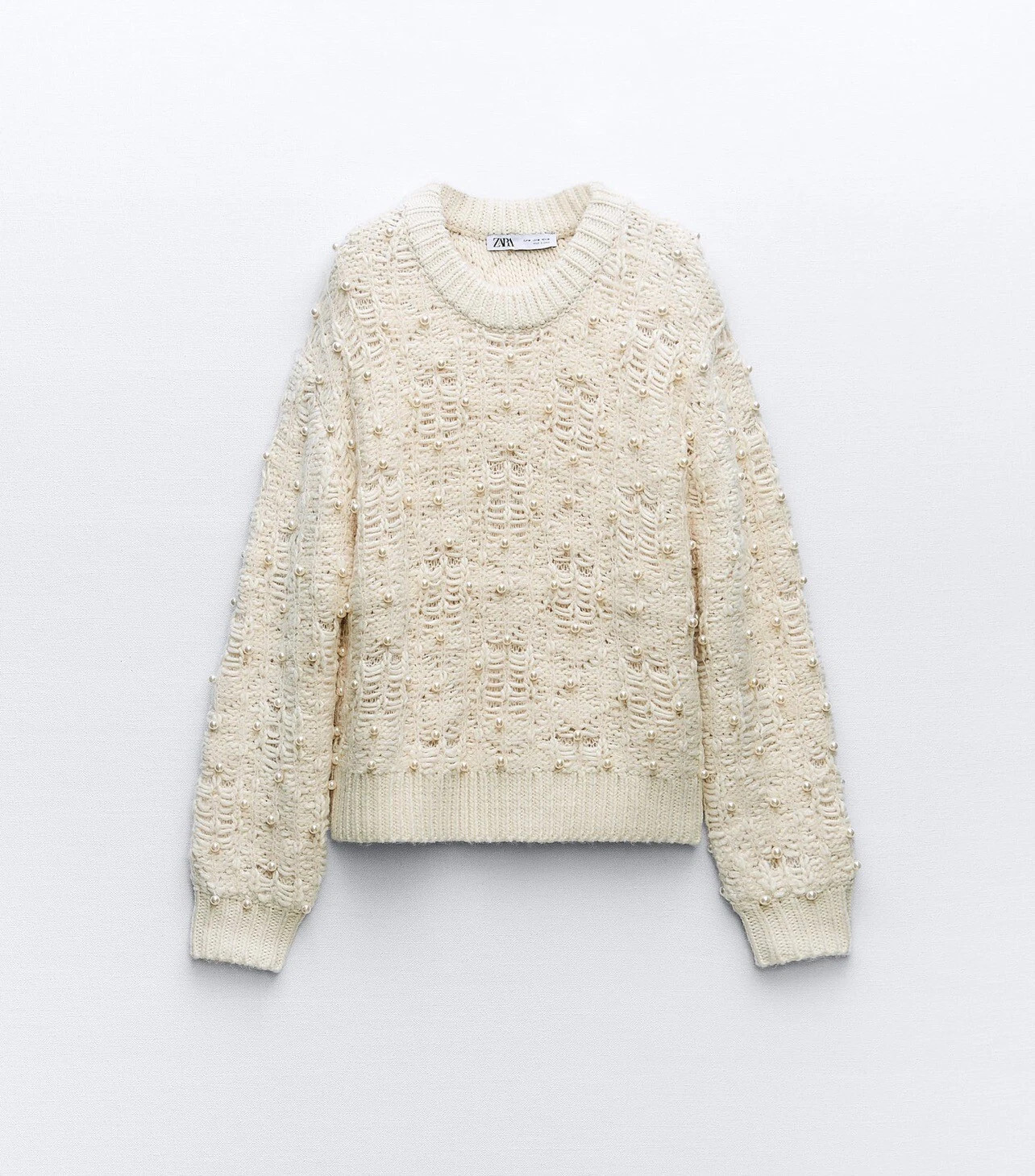 ZARA WOMAN NWT FW23 TEXTURED KNIT SWEATER WITH PEARL BEADS ECRU 0021/114 SIZE S  | eBay | eBay US