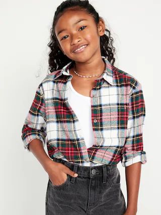 Cozy Long-Sleeve Button-Front Plaid Tunic Shirt for Girls | Old Navy (US)