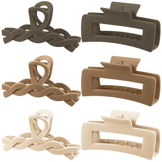6pcs Claw Clips, 4.1 Inch Hair claws for Thick Hair, Matte Khaki Hair Claw Clips, Neutral Rectang... | Amazon (US)