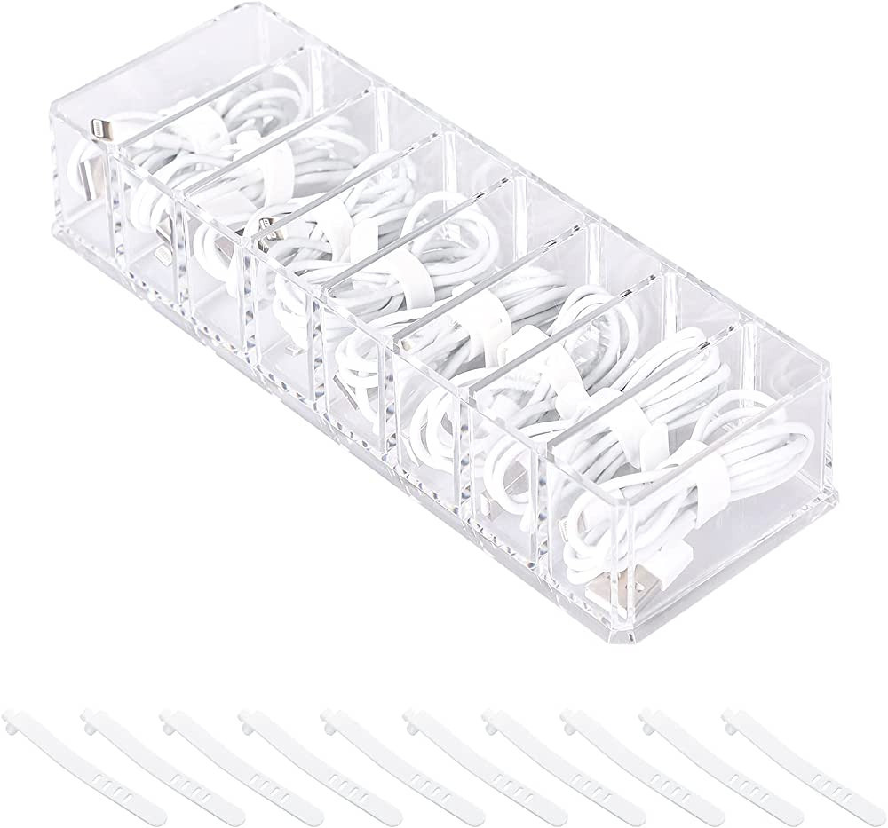 Yesesion Plastic Cable Management Box with 10 Wire Ties, Clear Power Cord Organizer with 8 Compar... | Amazon (US)