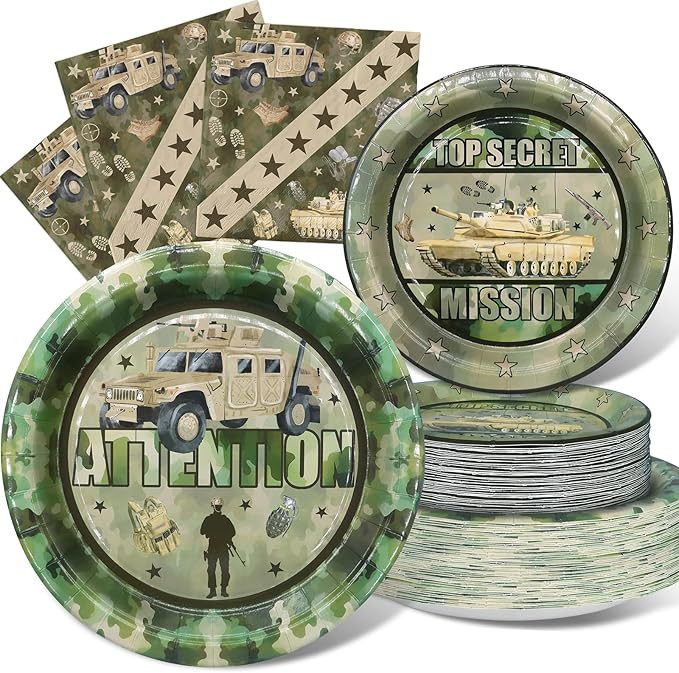Army Party Decorations Set - 20 Packs Army Party Plates and Napkins - Disposable and Stylish Camo... | Amazon (US)