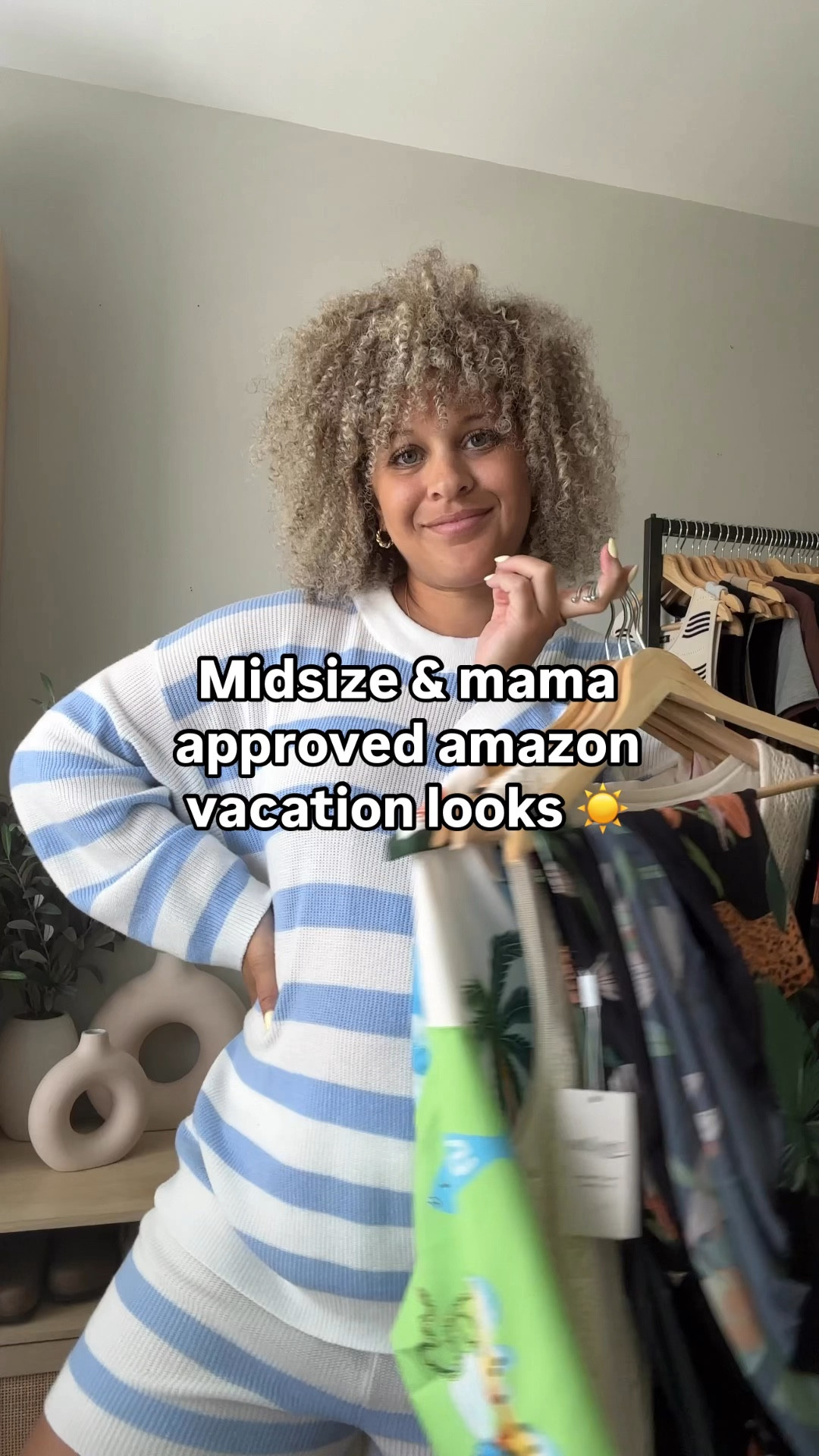 Amazon vacation looks:  Size Large in swim, XL in set, Large in both dresses