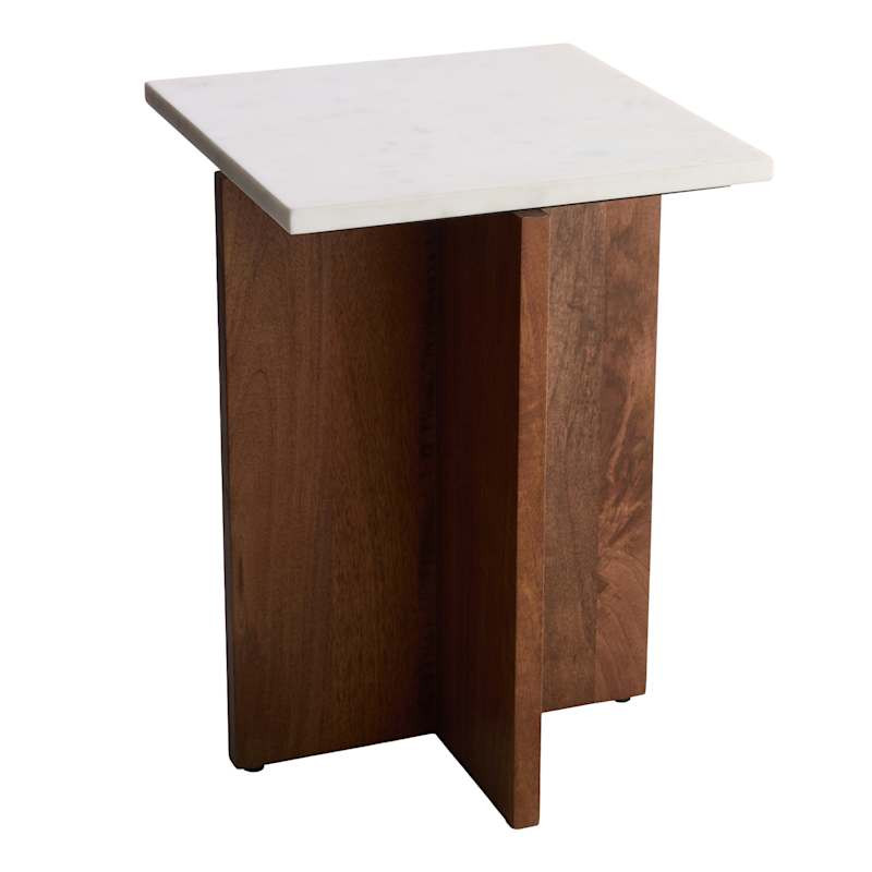 Tate Wood & Stone Accent Table, White | At Home