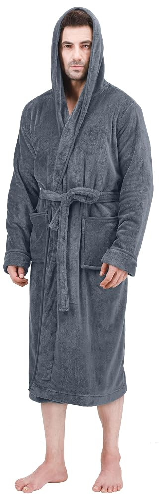 NY Threads Men's Hooded Fleece Bathrobe Plush Long Spa Robe | Amazon (US)