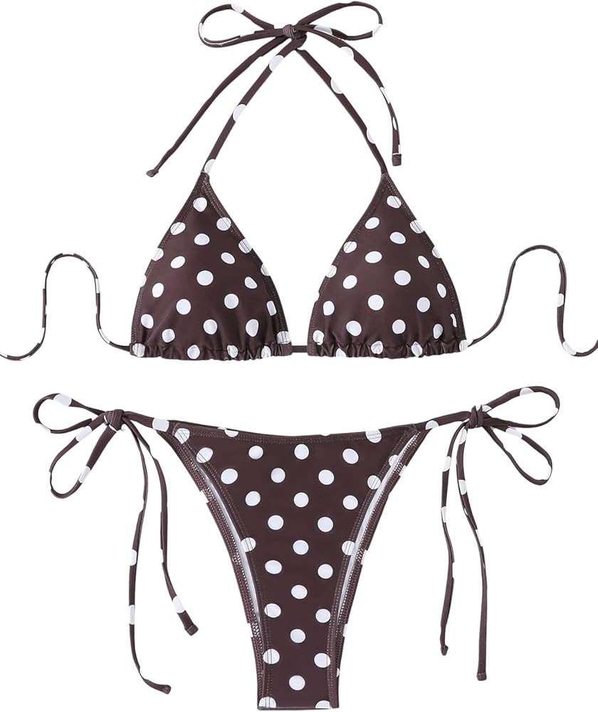 SEGT Women's Polka Dots Print Bikini Sets 2 Piece Sexy Swimsuit Halter Triangle Tie Side Bathing ... | Amazon (US)