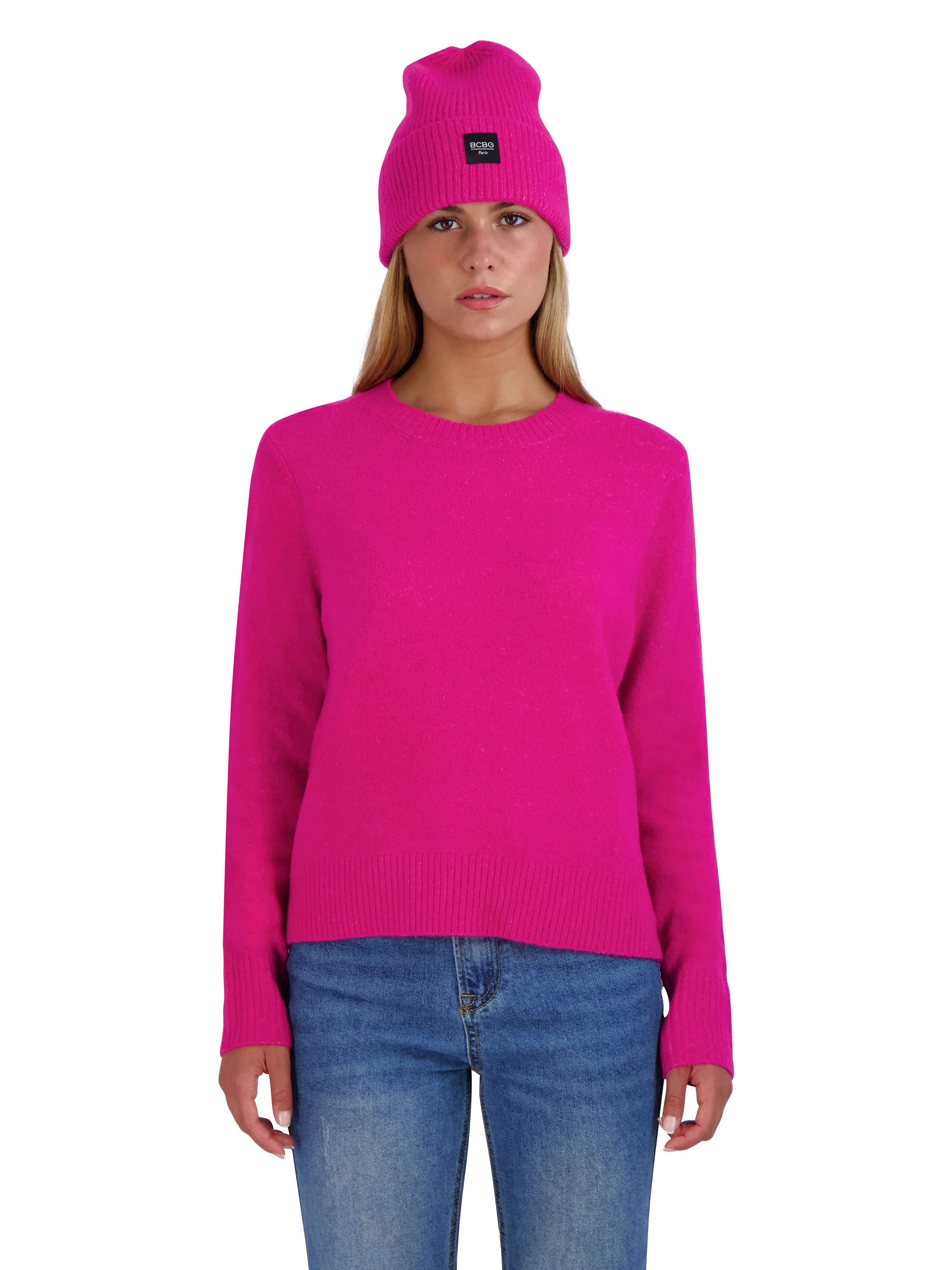 BCBG Paris Women's Long Sleeve Crewneck and Beanie Gift Set - Walmart.com | Walmart (US)