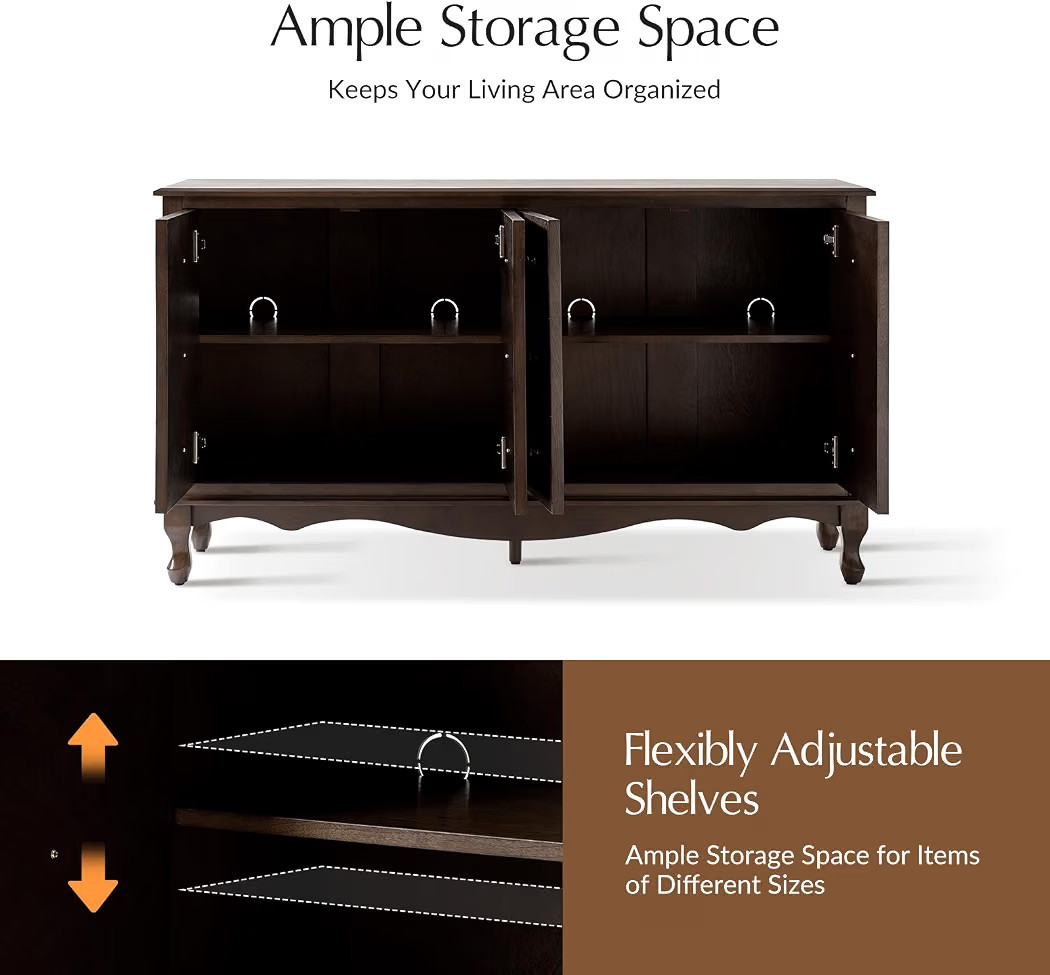 HULALA HOME Transitional Solid Wood Sideboard with Adjustable Shelves, 58" Spacious Storage Sideb... | Amazon (US)
