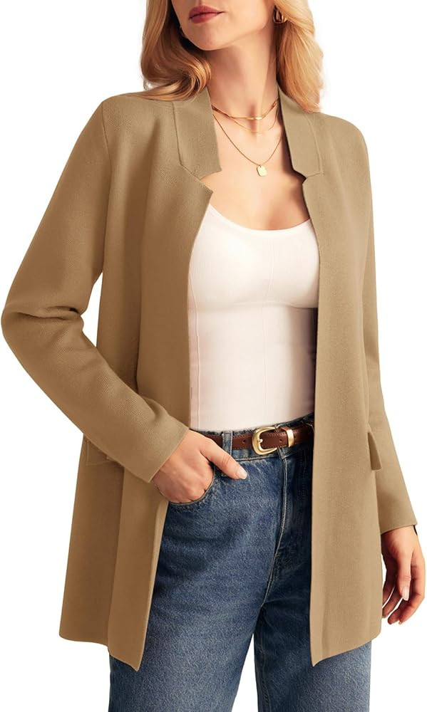 GRACE KARIN Women's 2025 Long Sleeve Open Front Knit Cardigan Notch Collar Sweater Blazer Jacket ... | Amazon (US)