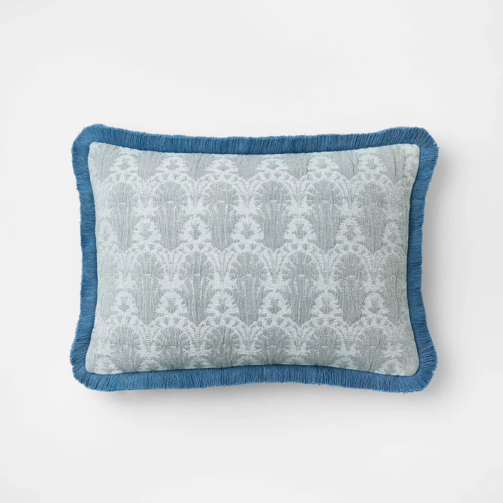 Lumbar Woven Shell Block with Fringe Edge Throw Pillow Blue - Threshold | eBay | eBay US
