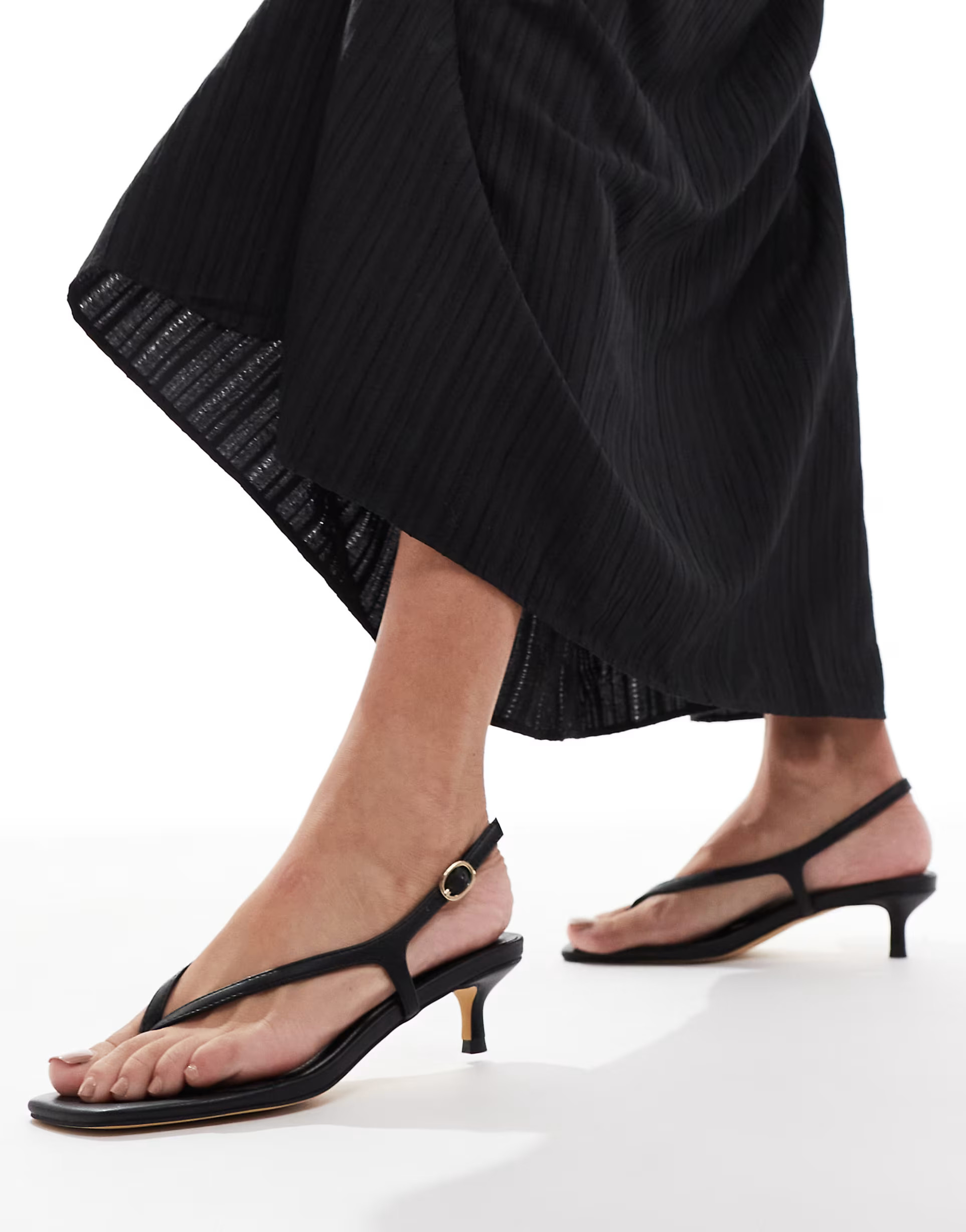 London Rebel strap detail thong heeled sandals in black | ASOS | ASOS (Global)