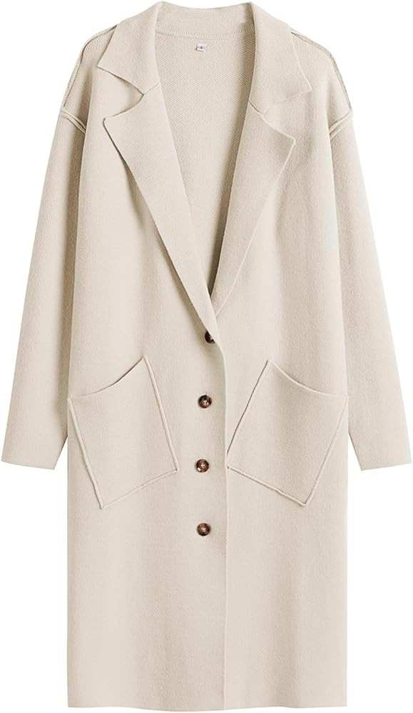 ANRABESS Women Cardigans 2023 Trendy Sweater Coat Oversized Long Sleeve Button Down Lapel Open Fr... | Amazon (US)