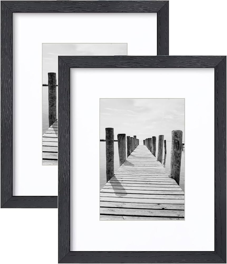 11x14 Picture Frame with Mat for 8x10 Black Woodgrain Picture Frames Set of 2 Packs Wood Frame Te... | Amazon (US)