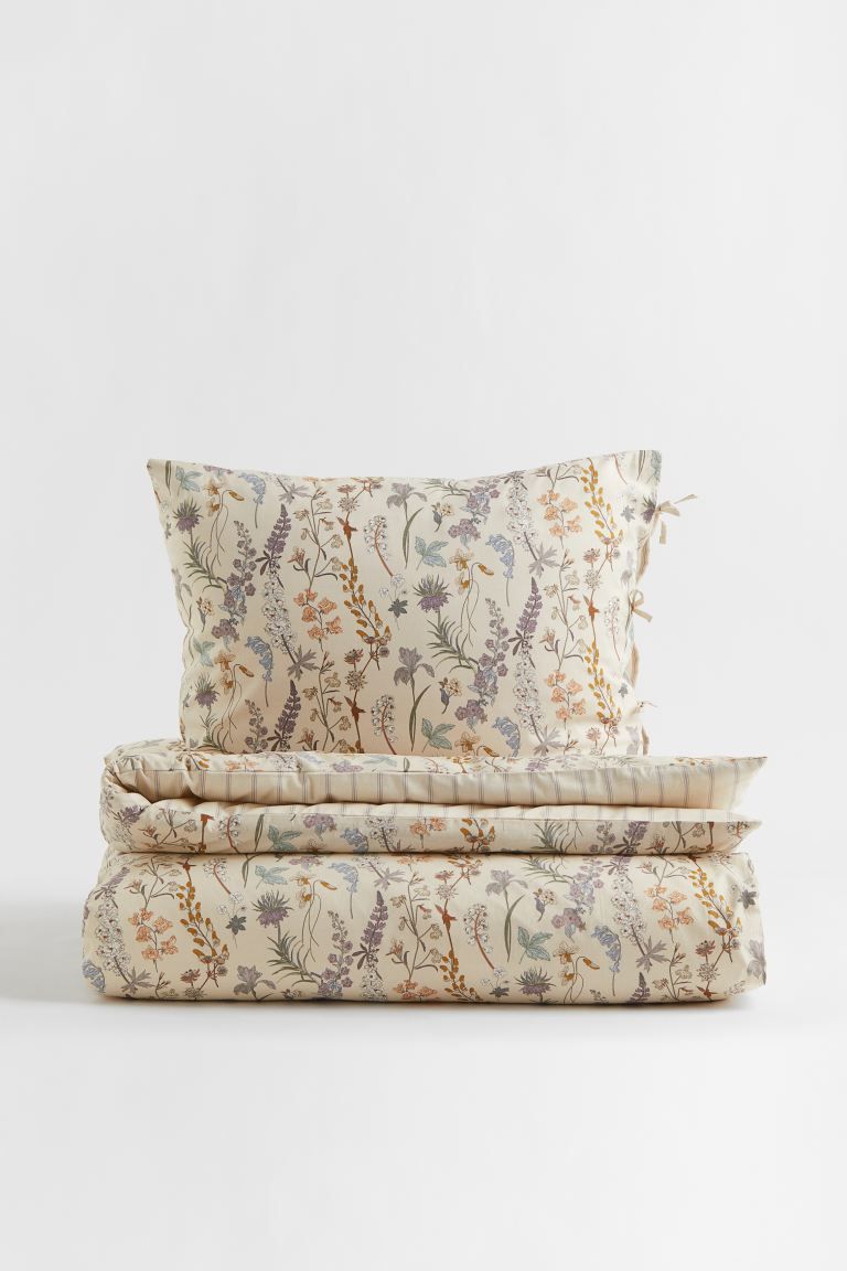 Cotton Twin Duvet Cover Set - Light beige/floral - Home All | H&M US | H&M (US + CA)