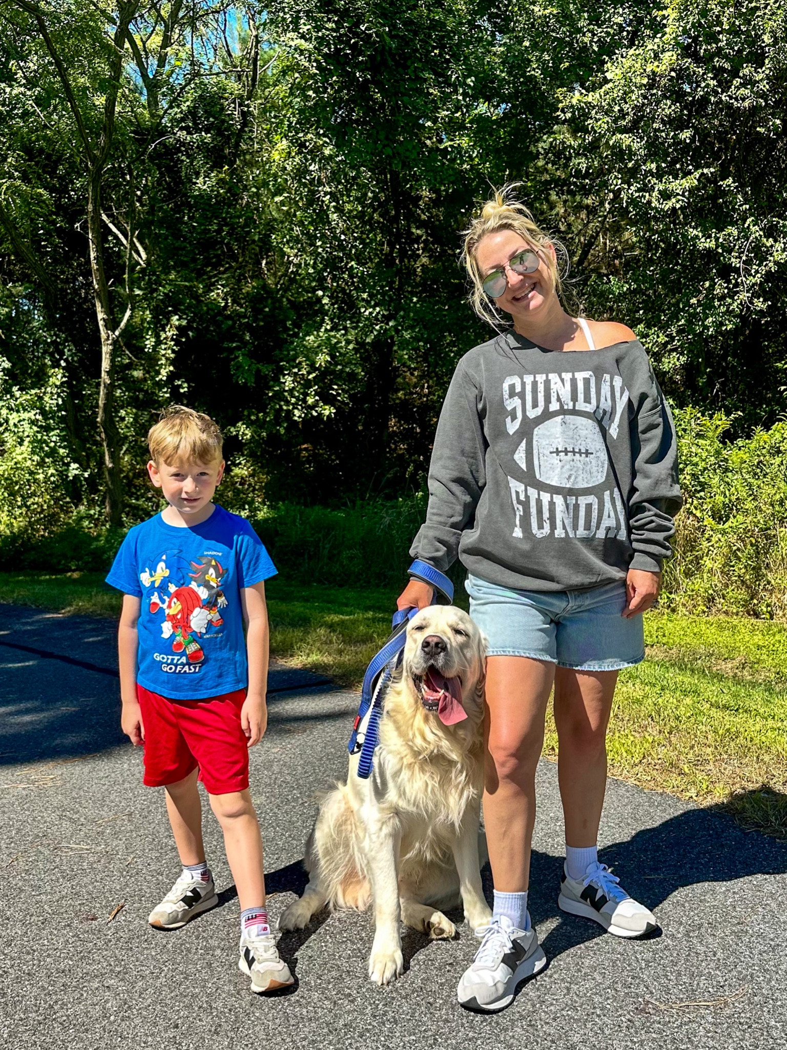 Sunday funday!
Took Little C and Louie out on a trail to burn some energy before the games. Worked well we’re all lazy for the afternoon with great food.
My sweatshirt I cut the neck out to make slouchy. Jean shorts (I get the hype for this brand now)
Matching sneakers
Boy outfit


#LTKKids #LTKActive #LTKFamily
