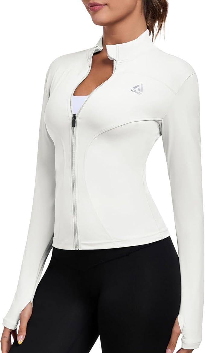 Women's Full Zip Workout Jacket Lightweight Running Slim Fit Athletic Jackets With Thumb Holes | Amazon (US)