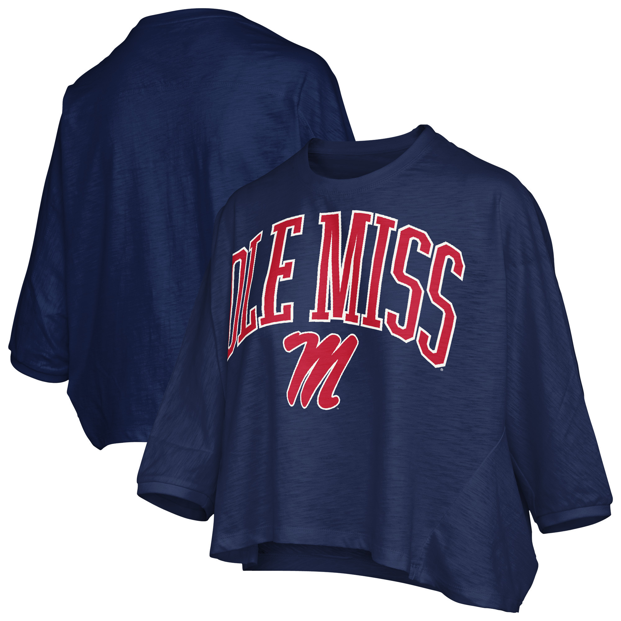 Women's Pressbox Navy Ole Miss Rebels Midi Arch Over Logo Oversized T-Shirt | Fanatics
