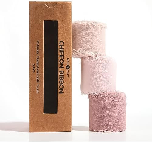HTVRONT Chiffon Silk Ribbon 1.5" x 7Yd Soft Handmade Fringe Frayed Edged Baby Shower Bridal Bouquets Wedding Invitation Decor (Cream & Pink) | Amazon (US)