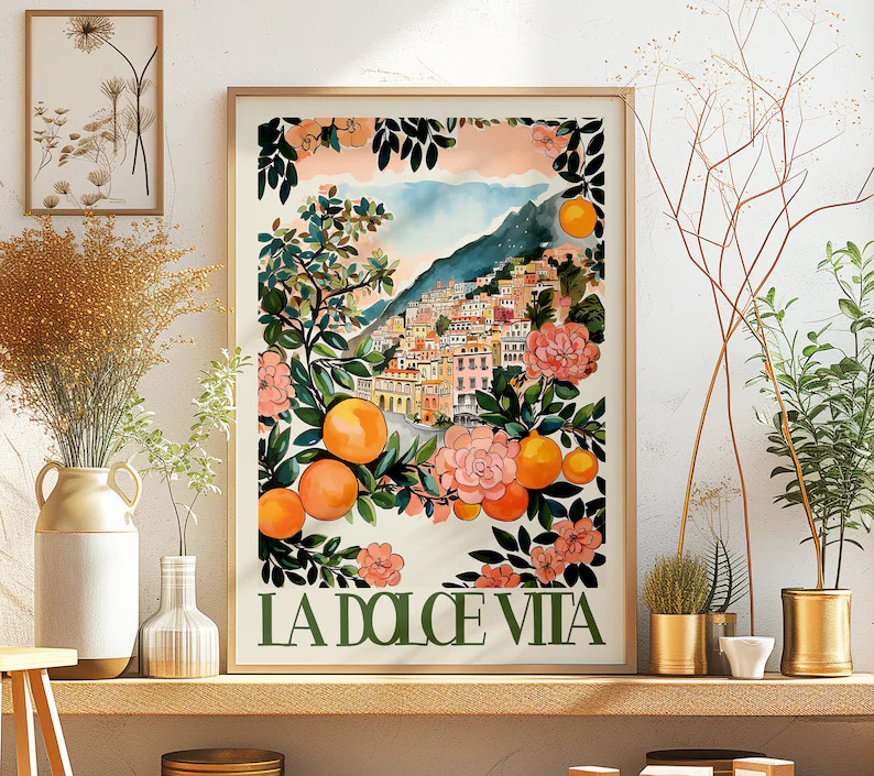 La Dolce Vita Italy Painted Printable DIGITAL Art,retro Colorful Oranges Amalfi Coast Wall Art Pr... | Etsy (US)