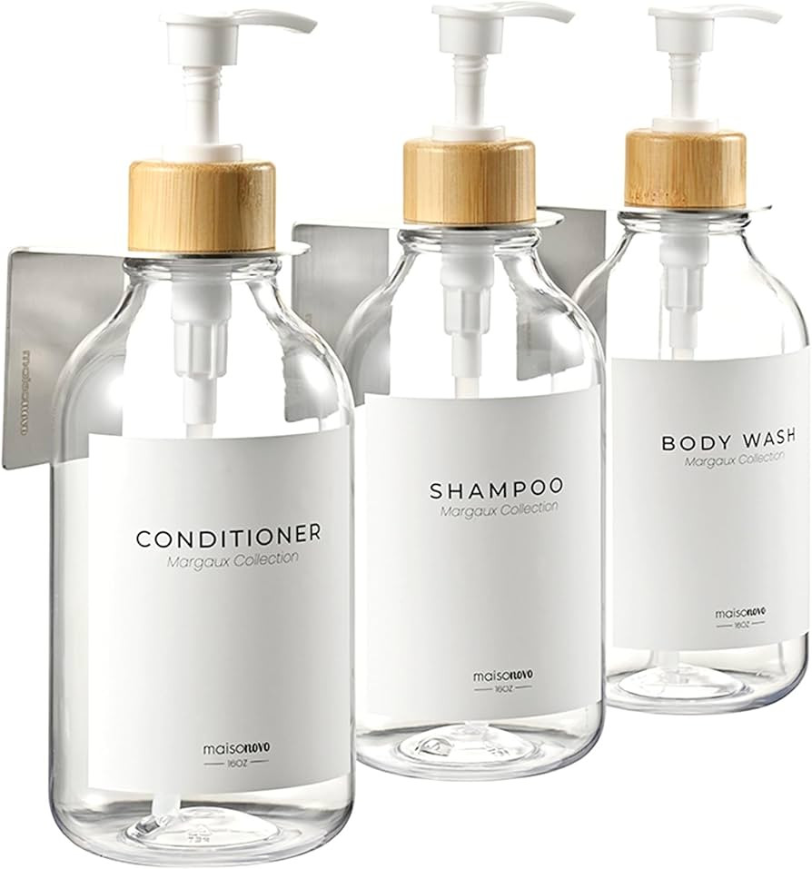 MaisoNovo Drill Free Shampoo / Soap Dispenser for Shower Wall 3 Chamber with Waterproof Labels | ... | Amazon (US)