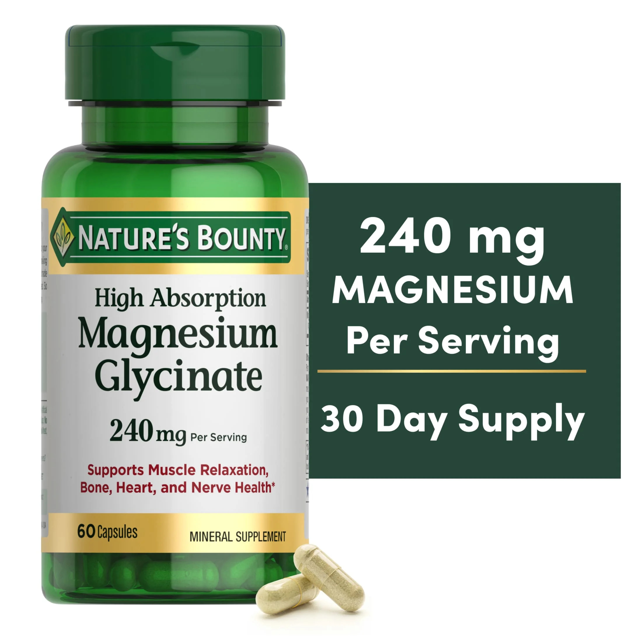 Nature's Bounty High Absorption Magnesium Glycinate Supplements, 240mg, Supports Muscle Relaxatio... | Walmart (US)