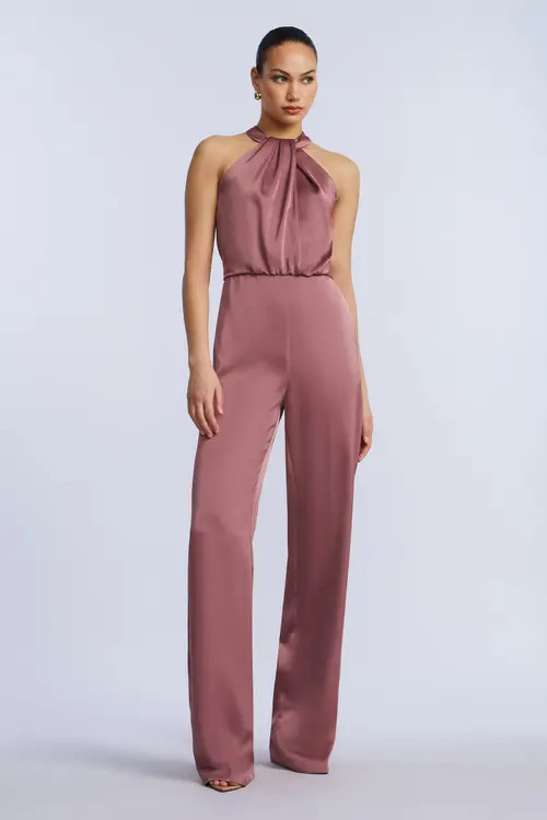 bcbg Pleated Halter Jumpsuit in Renaissance Rose at Nordstrom, Size 0 | Nordstrom
