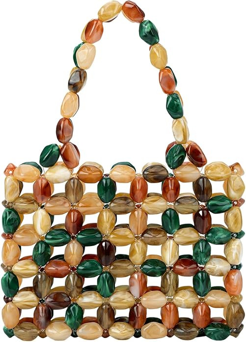 Boho Beaded Tote Bag for Women, Colorful Acrylic Bead Purse, Designer Handmade Woven Handbag for ... | Amazon (US)