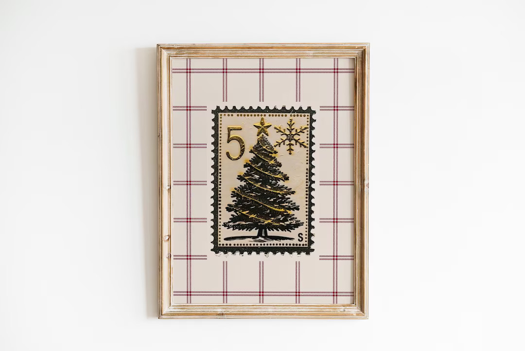 Christmas Tree Stamp Downloadable Print Trendy Wall Art Preppy Holiday Wall Decor Cottage Core De... | Etsy (US)