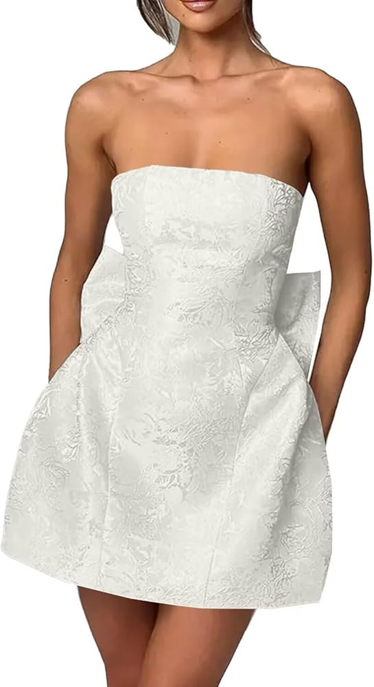 Fivsole Strapless Satin Mini Homecoming Dress for Teens 2025 Short Formal Party Mini Dresses with... | Amazon (US)